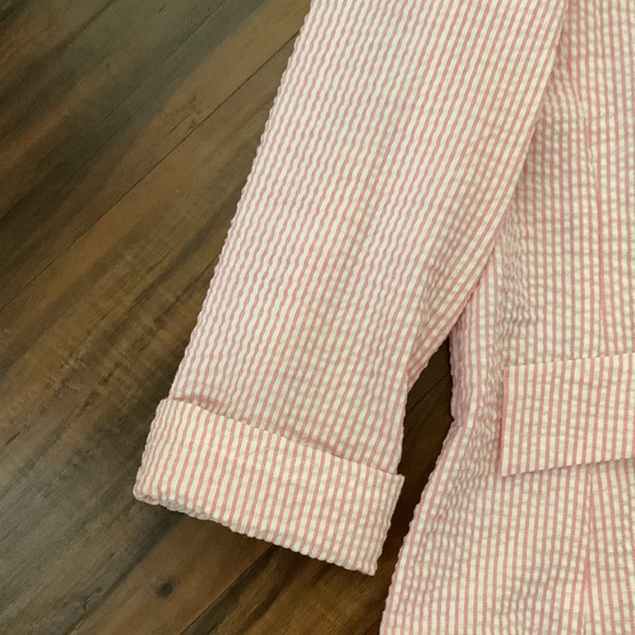 New Piece of Cloth  Pink White Stripe Long Sleeve Blazer Jacket - Picture 9 of 14